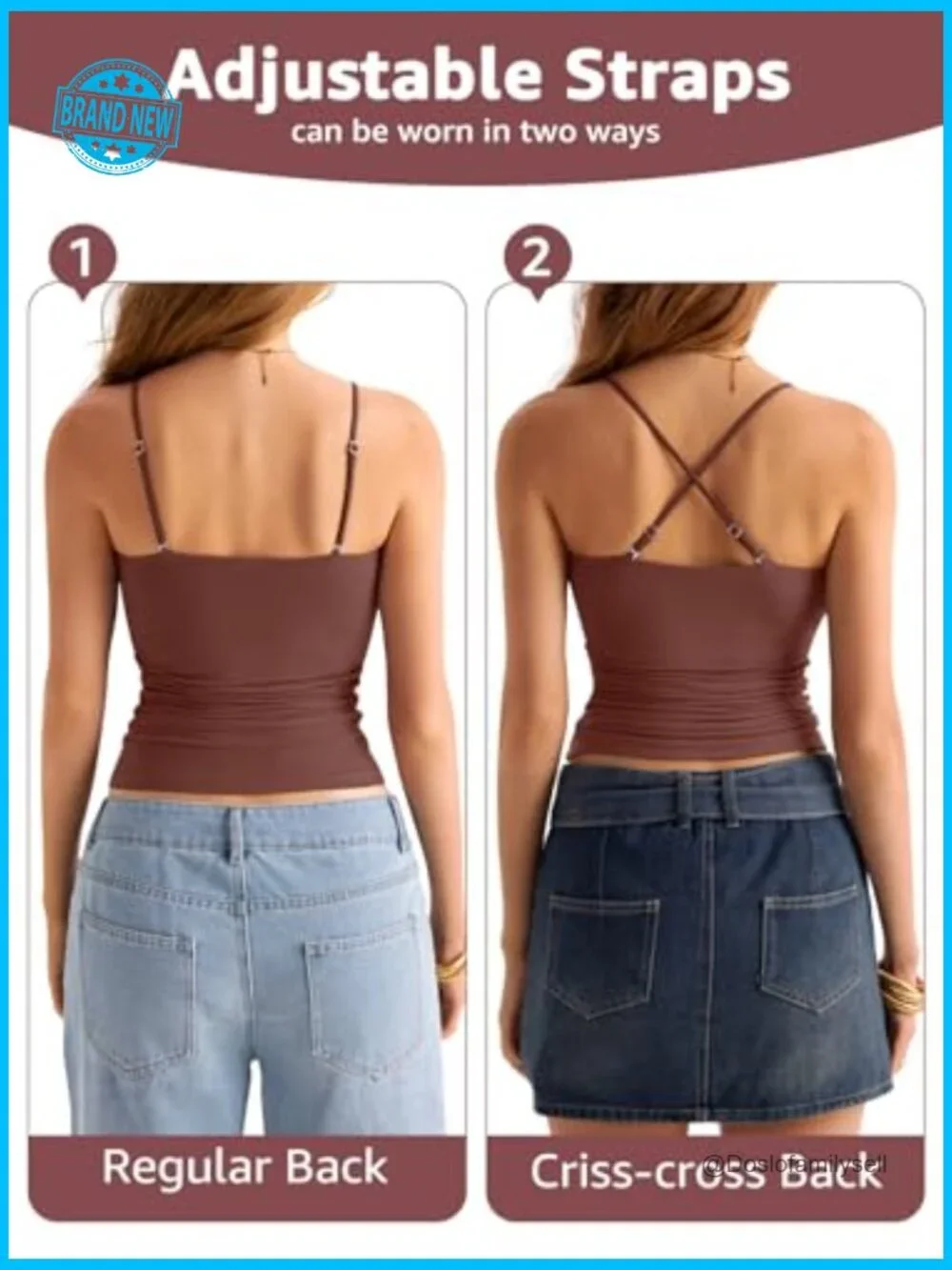 Double Lined Square Neck Tank Top Adjustable Spaghetti Strap Cami Y2K Style - Picture 6 of 7